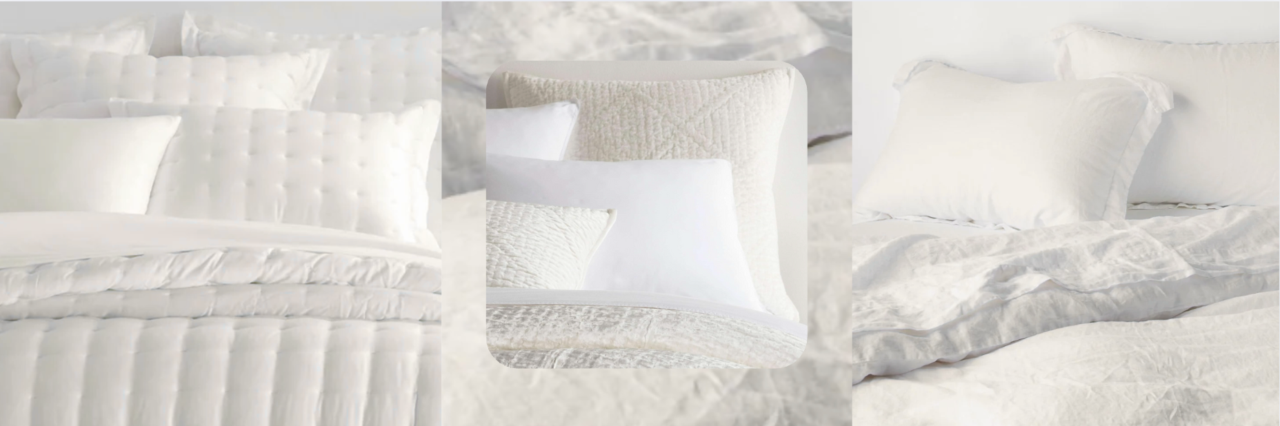 White and ivory bedding sets with tufted, quilted, and textured comforters, featuring layered pillows and soft neutral tones — perfect for modern minimalist, cozy, and elegant bedroom designs.