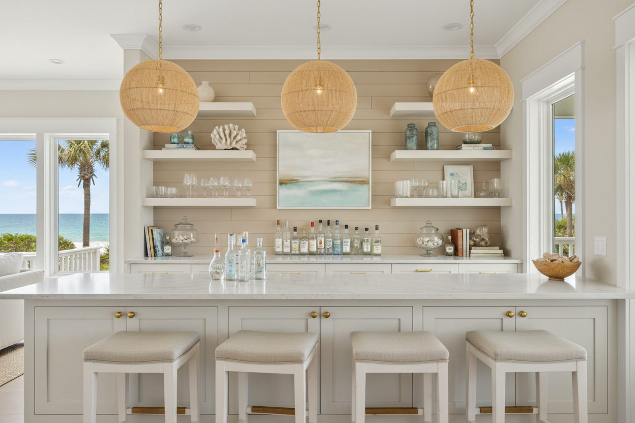 How to Design a Coastal Home Bar: Furniture, Lighting, and Decor for Entertaining