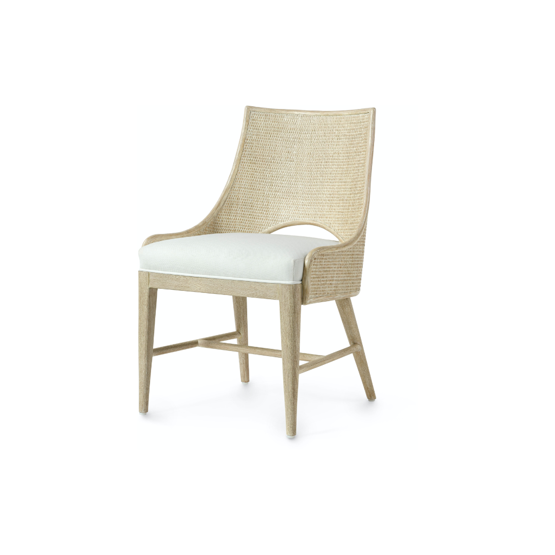 Palecek Avalon Side Chair Cerused White – Cane Matting Coastal Dining
