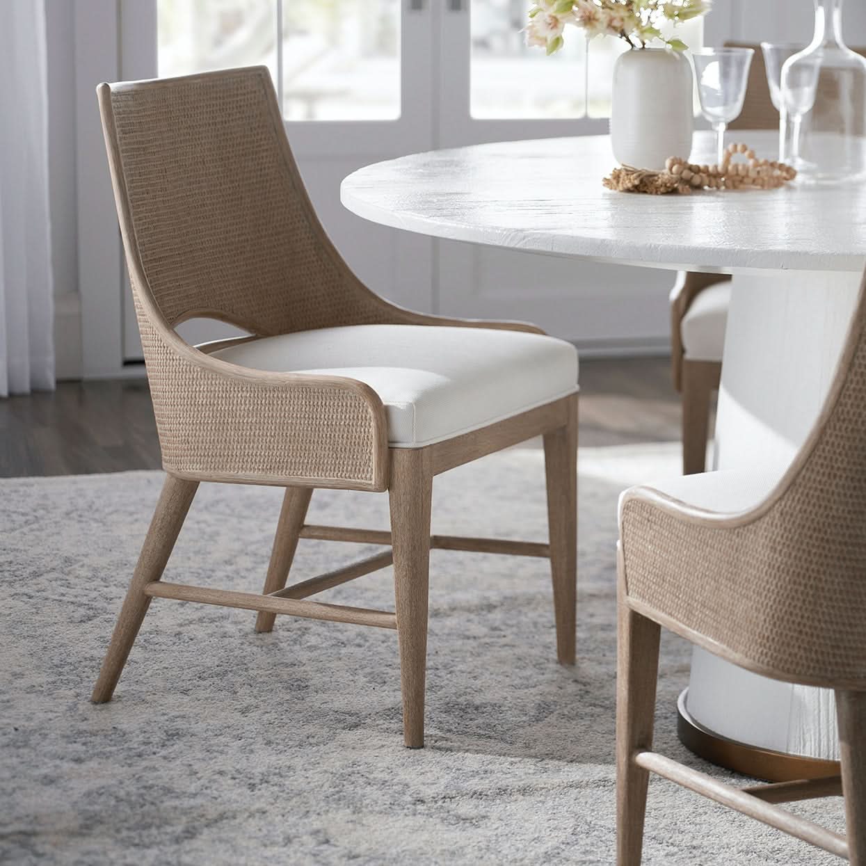 Palecek Avalon Side Chair Cerused White – Cane Matting Coastal Dining