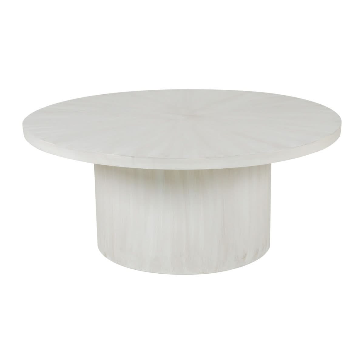 ZANE 42" ROUND MANGO WOOD COFFEE TABLE, KD, WHITE WASH