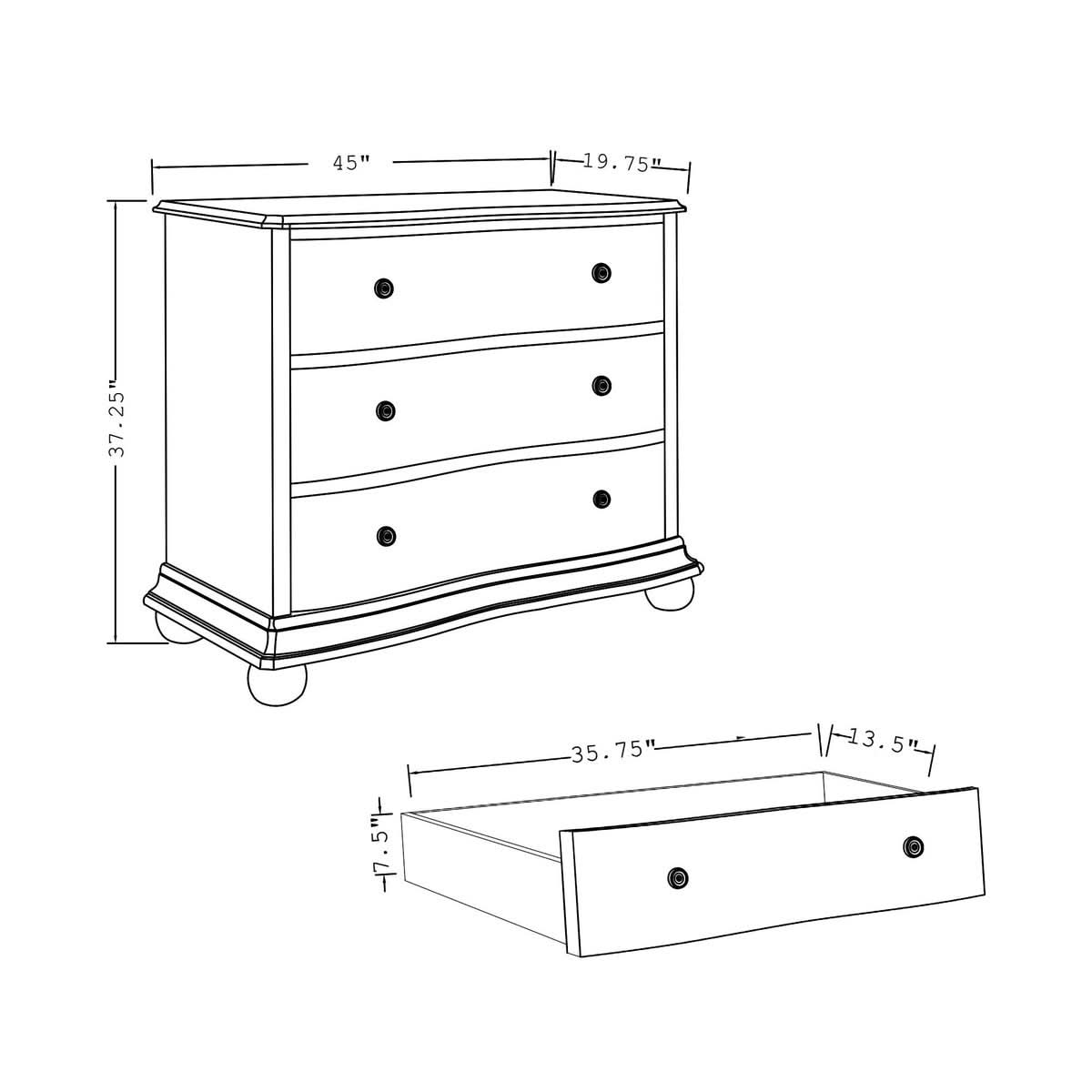 JOAN 3 DRAWER MANGO WOOD DRESSER, DARK BROWN