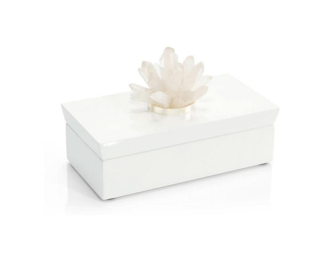 LONG WHITE BOX WITH STONE, QUARTZ