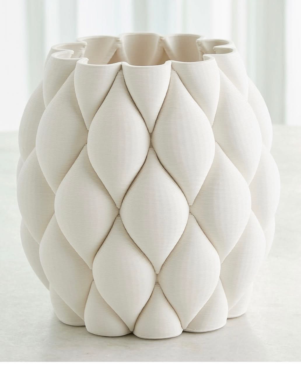 Pillowed Printed Vase – Matte White – Large