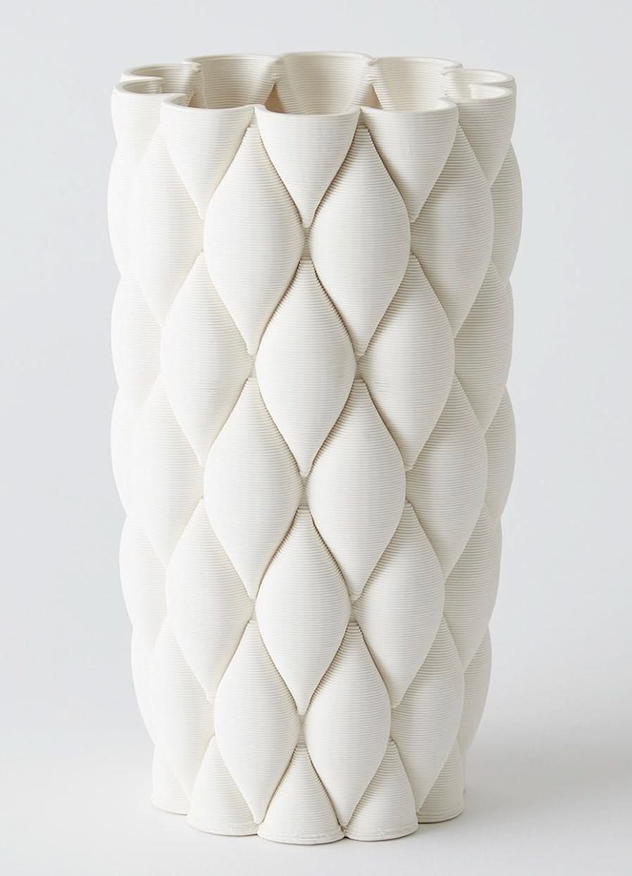 Pillowed Printed Cylinder Vase – Matte White