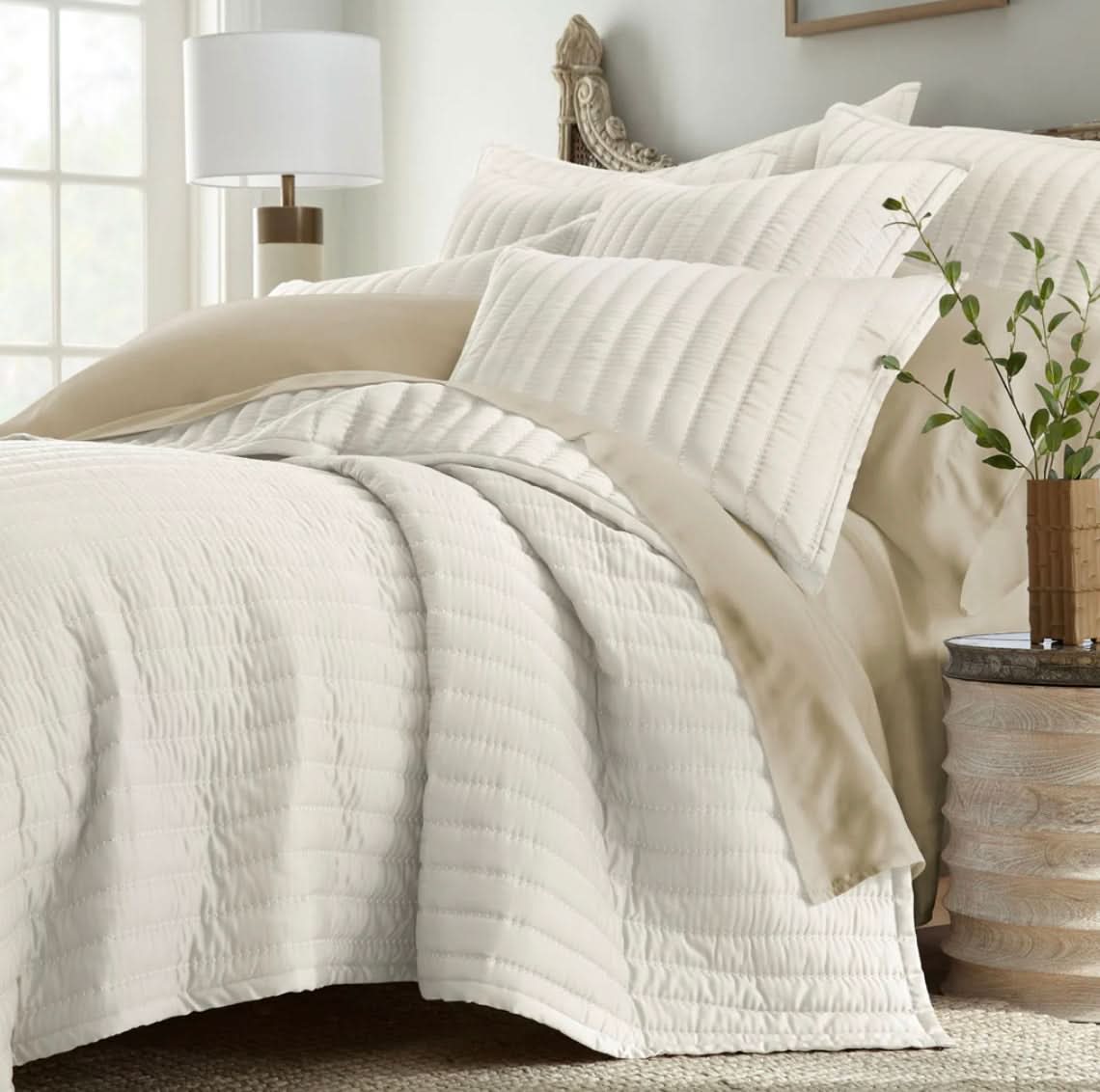 Urban Bamboo Ivory Coverlet-King-Ivory