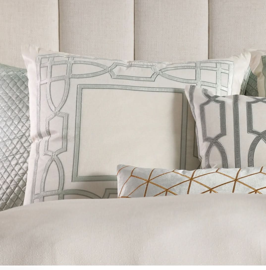 Trey Euro Border Pillow – Ivory & Aquamarine