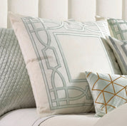 Trey Euro Border Pillow – Ivory & Aquamarine