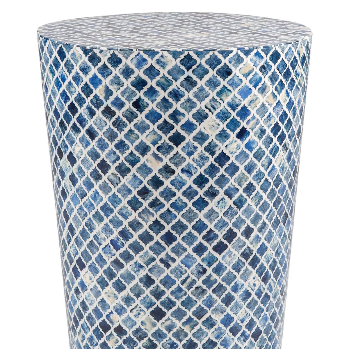 TABLA ROUND INLAY STOOL, BLUE AND WHITE