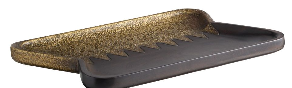 Arteriors Home Kolby Tray – 30" Antique Brass & Umber Wood