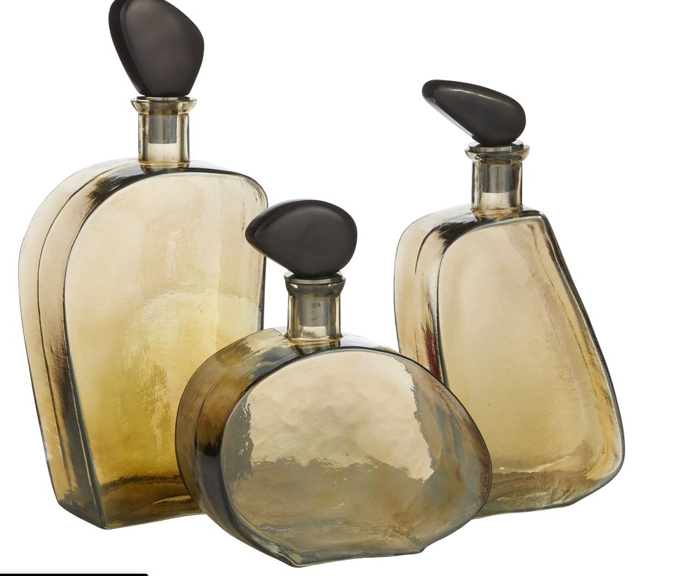 Arteriors Home Calhoun Decanters – Set of 3, Glass & Leather