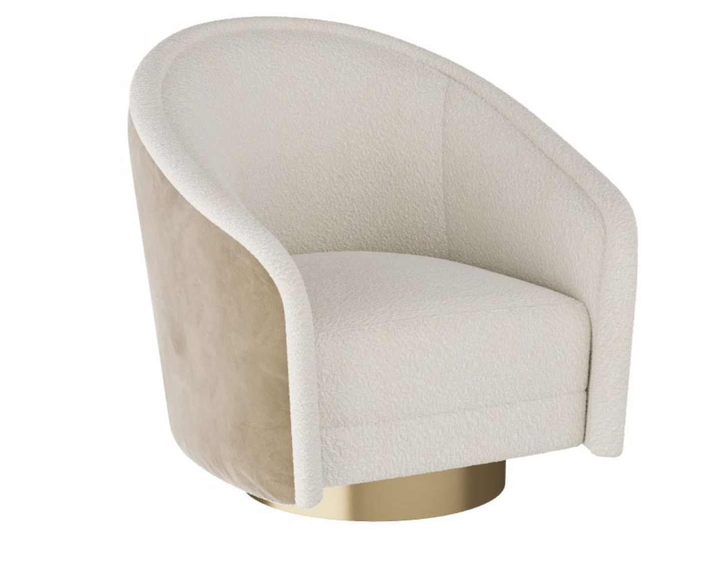 Arteriors Aljona Swivel Chair – Cream Sherpa & Oyster Leather