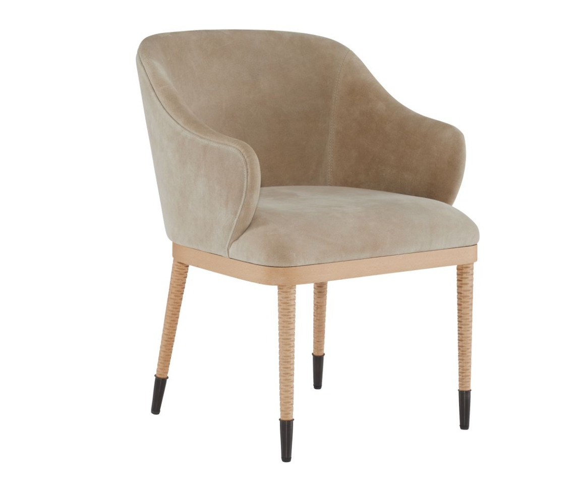 Arteriors Hershel Dining Chair Taupe Suede – clean-lined modern luxe silhouette, supple taupe suede upholstery, transitional dining seating